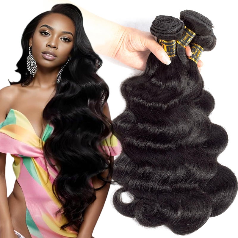 QTHAIR Brazilian Virgin Hair 18A Grade Body Wave Bundles 100% Unprocessed Virgin Brazilian Body Wavy Human Hair Bundles 20" 18" 16" 300g Brazilian Body Wave Human Hair Extensions - Image 1